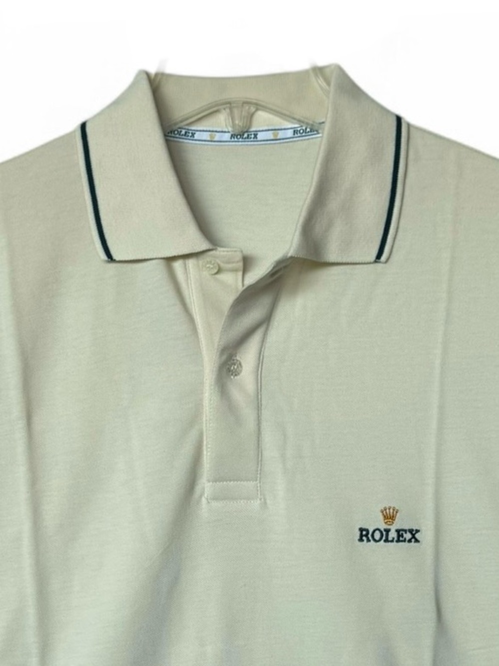Rolex Light Yellow Polo Shirt Contrast Green Trim Size Medium- NEW IN PACKAGE - Picture 8 of 10